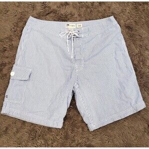 J. Crew Men's 32 Seersucker Board Shorts Swim Trunks Blue White Stripe Beach